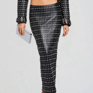 $2198 Retrofete Women's Whitley Black Leather Rhinestone Crystal Skirt XS NWT